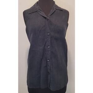 VTG FLAX Womens – Button-Down Sleeveless Blouse – Black – M –100% Linen – EUC